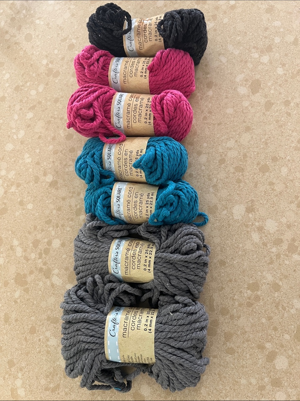 Craftive Square Macrame Cord Set — Black, Pink, Teal, Gray